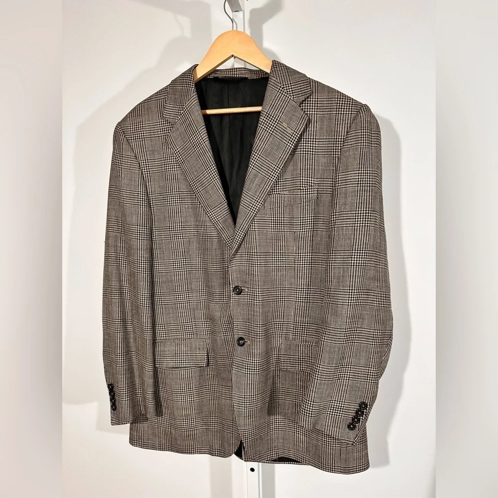 Italy Polo by Ralph Lauren Glen Plaid Wool Linen Blazer Quiet Luxury 44R